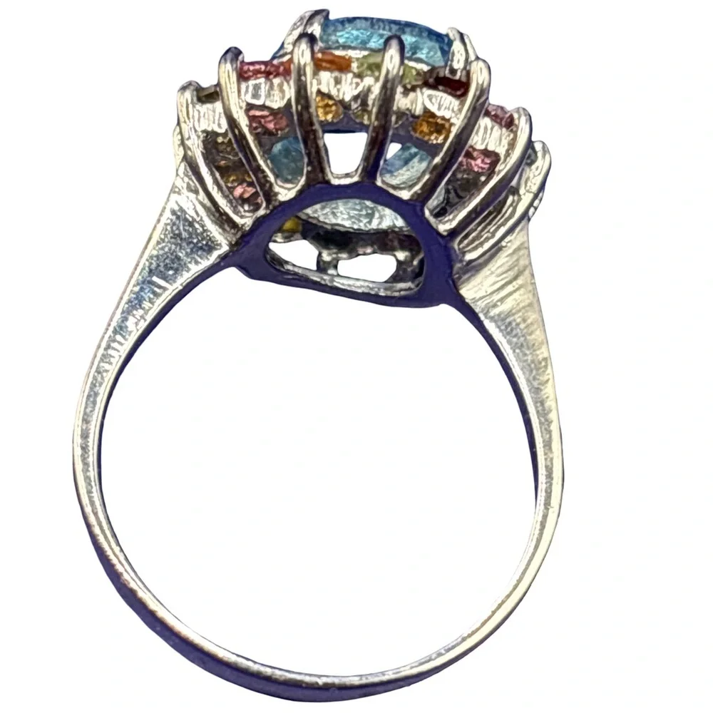 Elegant Blue and Multicolor Gemstone Ring 925 sterling silver Size 9